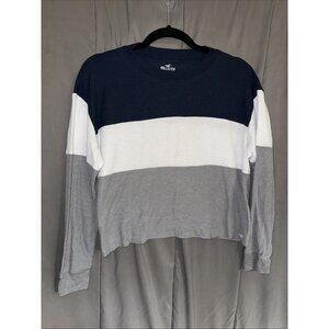 Hollister Boyfriend Tee Women’s XS Waffle Thermal Shirt Gray White Blue Striped